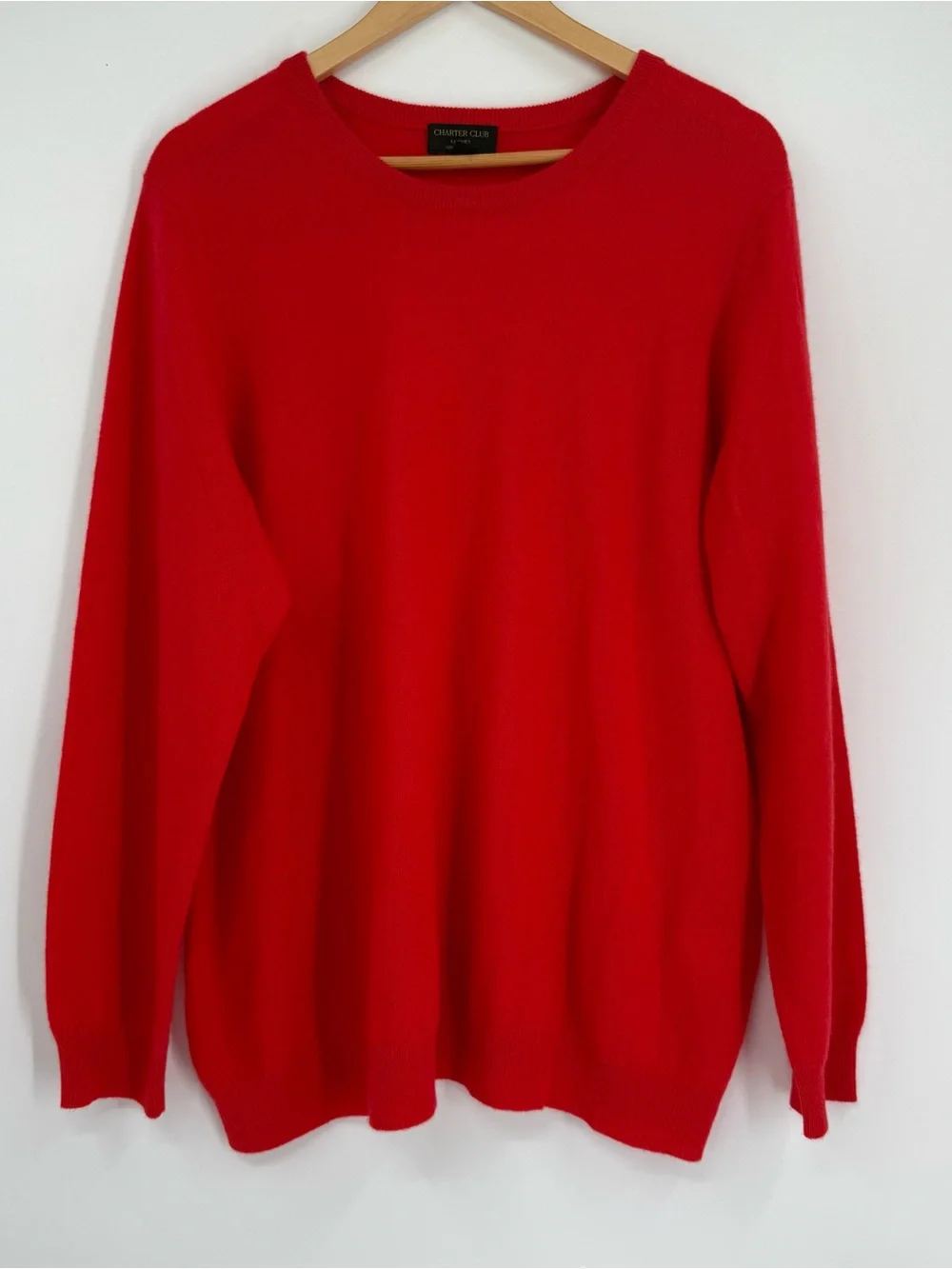 Charter Club Luxury 100% Cashmere Red Solid Knit CrewNeck Pullover Sweater 3X